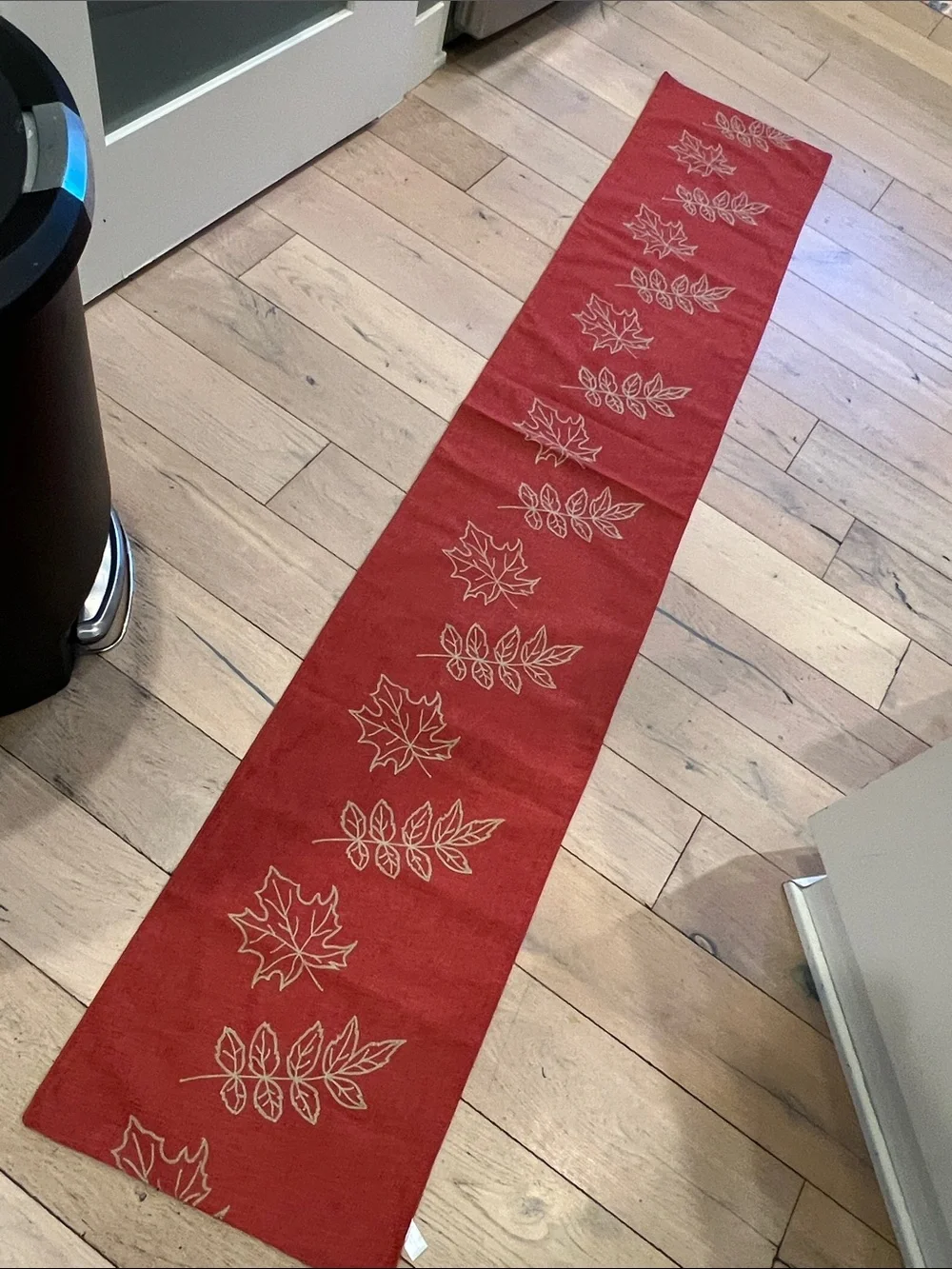 Red Leaf-Print Table Runner - Home Dining